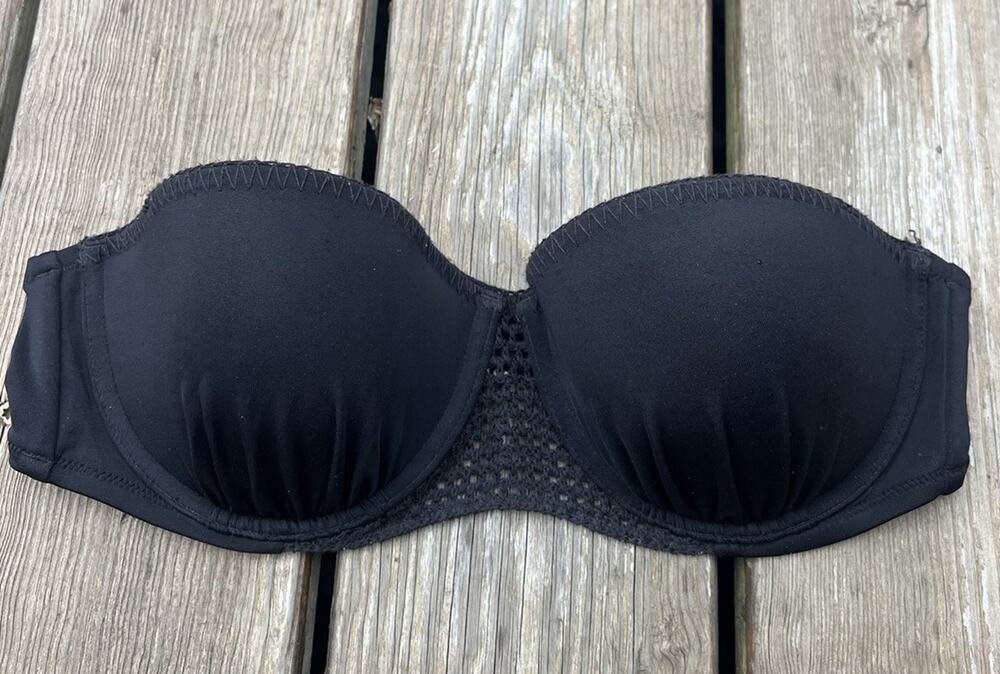 Victoria’s Secret 34D Strapless Bandeau Bikini Top with Crochet Mesh Swim Suit